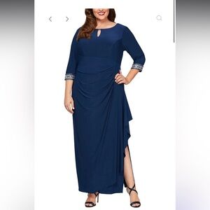 Alex Evenings Plus Blue Matte Jersey Dress with Keyhole Cutout NWT